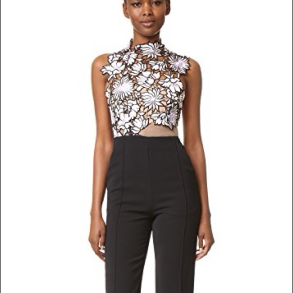 Self-Portrait Black and White Floral Lace Maxi Top Dress